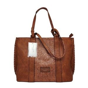 Darcy Marks London Tooled Leather Purse Shoulder Bag TVegan Brown Large NEW